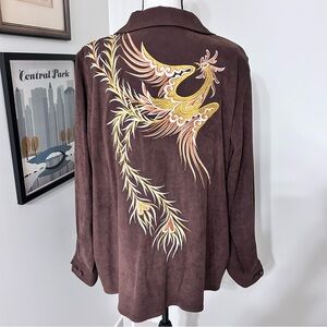 Bob Mackie Wearable Art Brown Ultrasuede Phoenix Embroidered Jacket Plus Size 1X